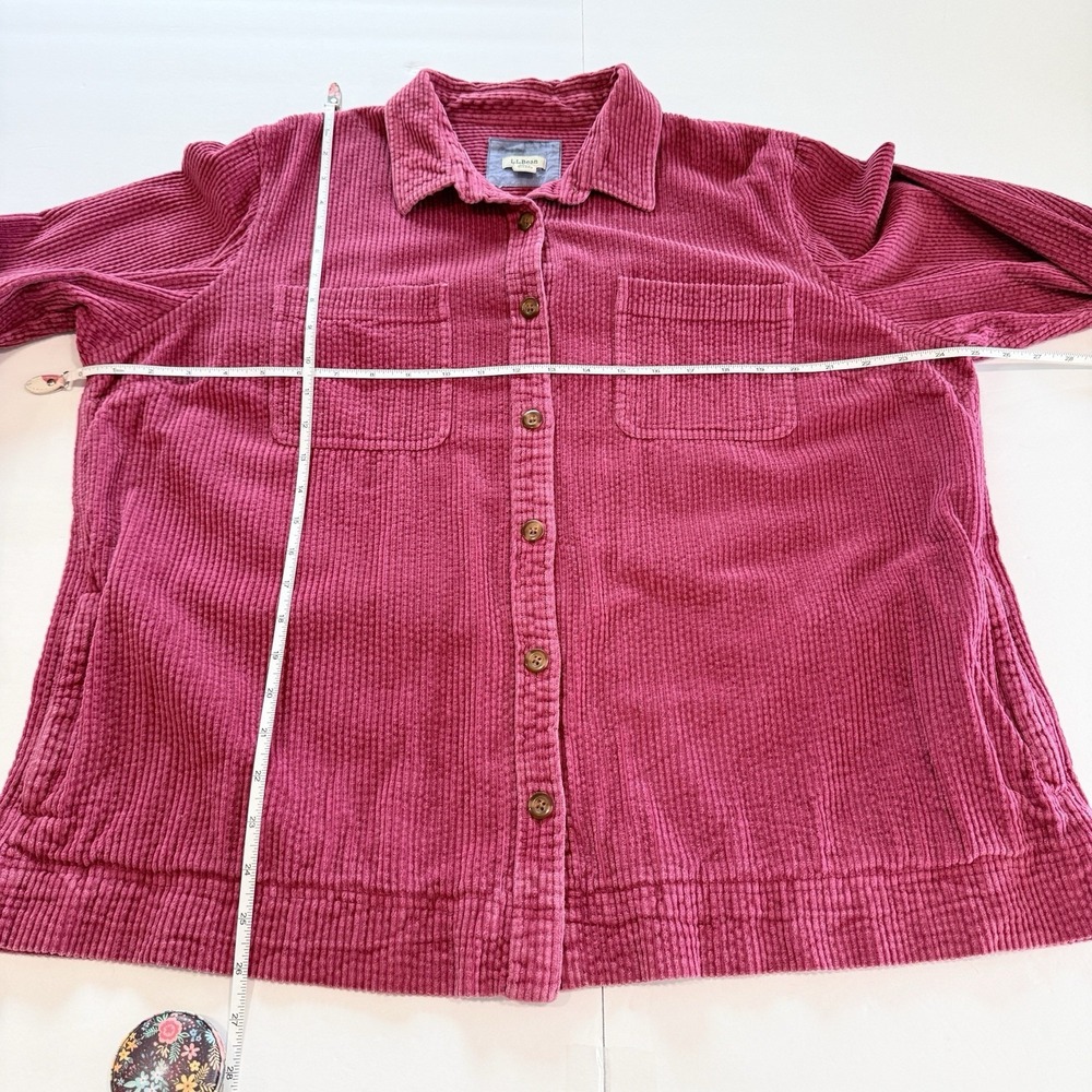 LL Bean Berry Pink Comfort Corduroy Relaxed Button Shirt Shacket Pockets Size XL - Picture 9 of 12